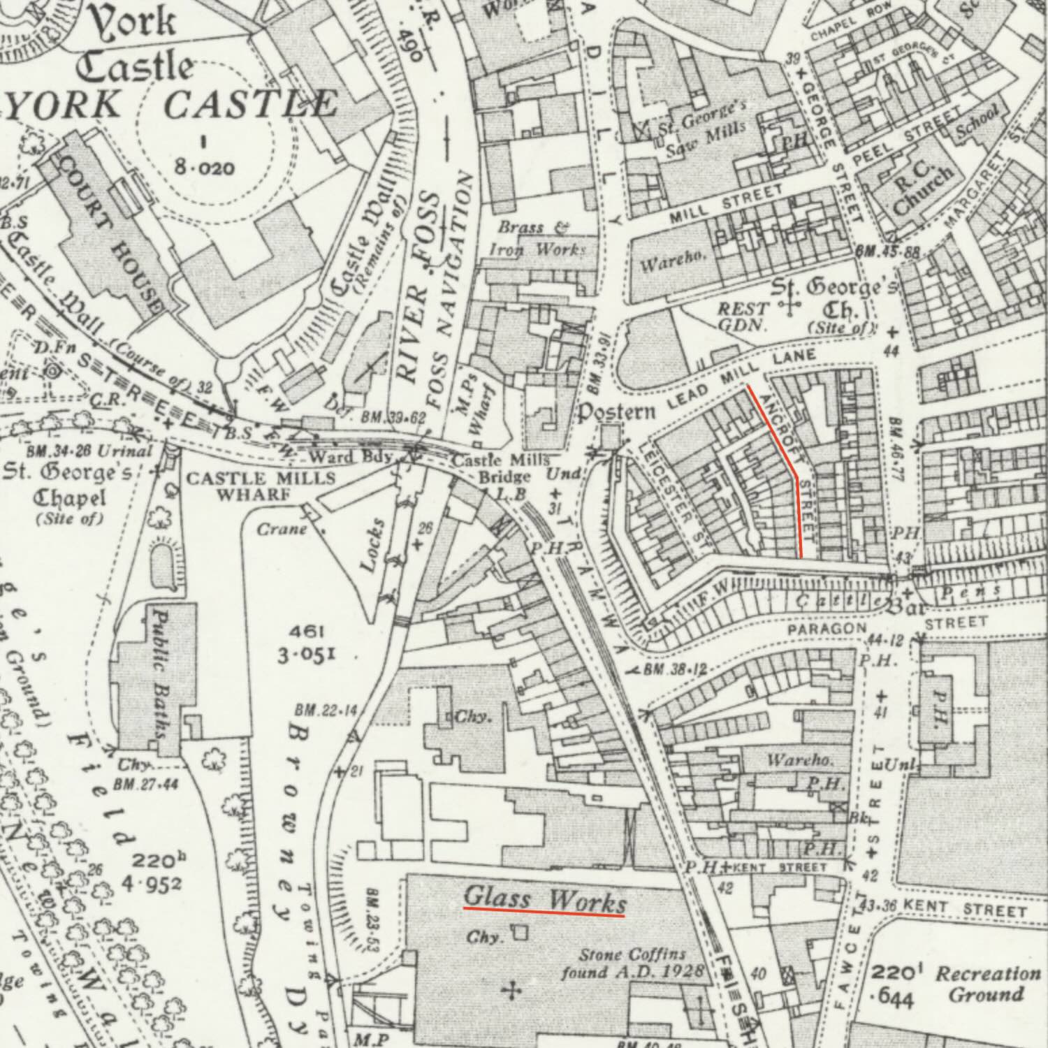 9 Ancroft Street York England 1929 OS Map