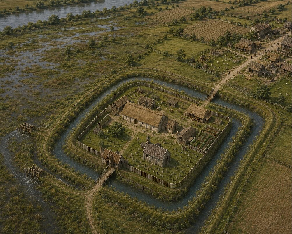 AI Rendering Of Earthworks Moat Manorial Complex Circa1200