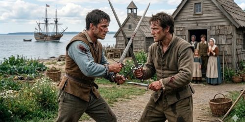1621 Duel Between Edward Doty Edward Leister Plymouth Colony AI Generated 500x250