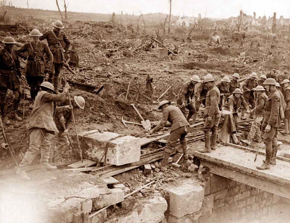 During the 'Hundred days' (8 August to 11 November 1918), the Allies launched a series of offensives along the line which drove the Germans back. The units of the Royal Engineers played a vital role in assisting the armies advance. Their work included road and rail repairs and bridging rivers and canals.